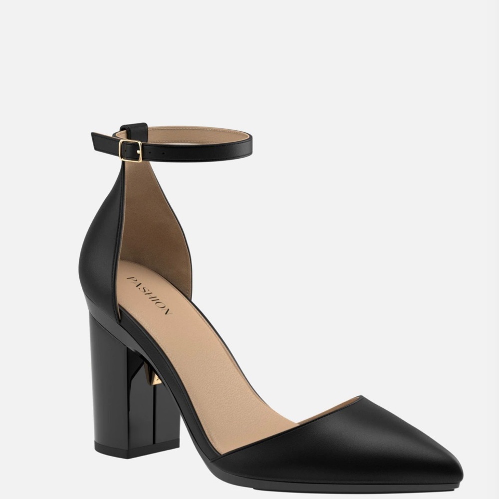 Pashion Coal D’Orsay 4 inch Block Heel & Flat Caps